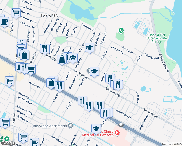 map of restaurants, bars, coffee shops, grocery stores, and more near 1142 Delta Dr in Corpus Christi