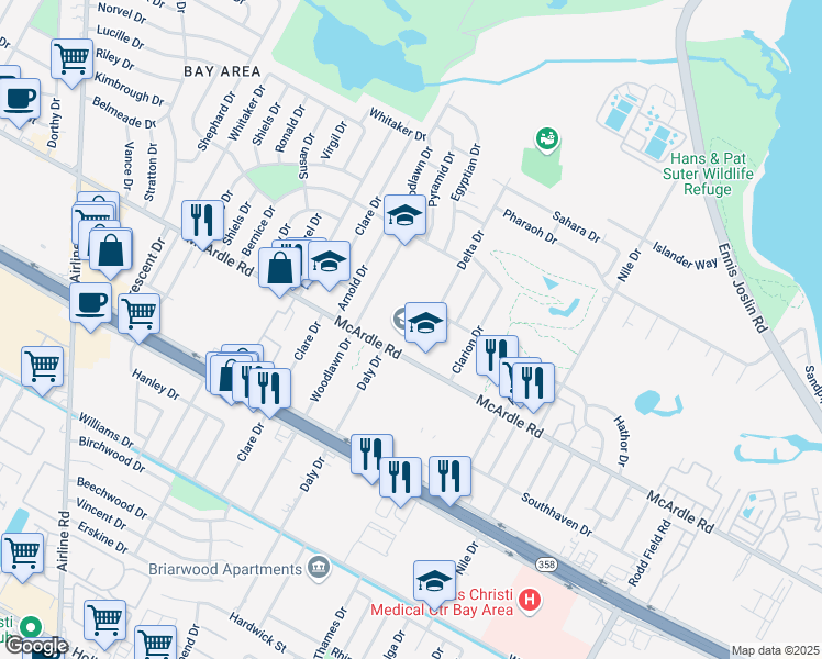 map of restaurants, bars, coffee shops, grocery stores, and more near 6630 McArdle Road in Corpus Christi