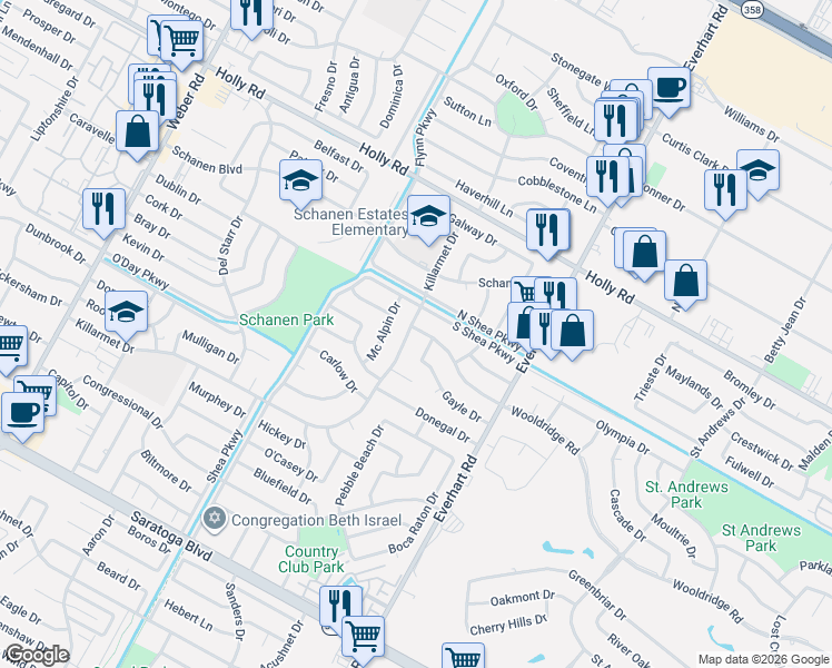 map of restaurants, bars, coffee shops, grocery stores, and more near 5909 Killarmet Drive in Corpus Christi