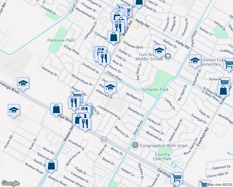 map of restaurants, bars, coffee shops, grocery stores, and more near 4042 Rooney Drive in Corpus Christi