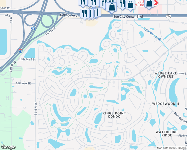 map of restaurants, bars, coffee shops, grocery stores, and more near 2205 Holkham Place in Sun City Center