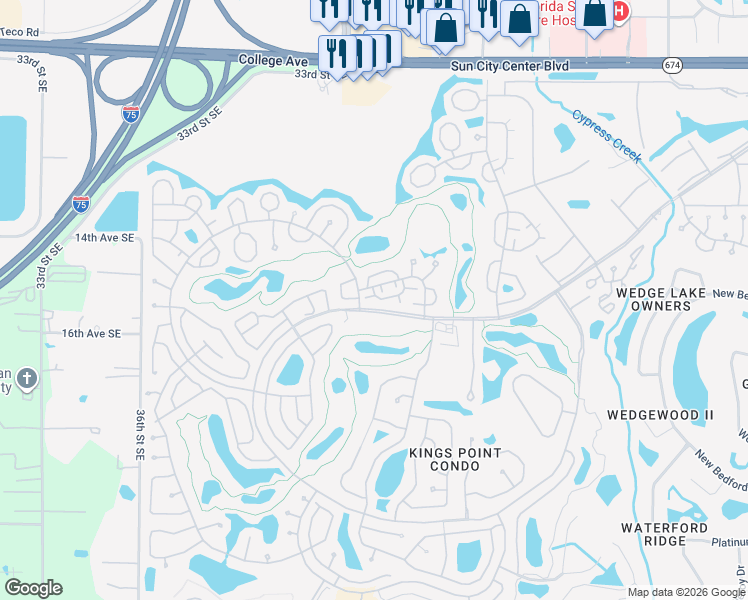 map of restaurants, bars, coffee shops, grocery stores, and more near 2205 Holkham Place in Sun City Center