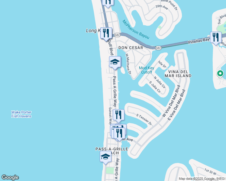 map of restaurants, bars, coffee shops, grocery stores, and more near 106 29th Avenue in St. Pete Beach