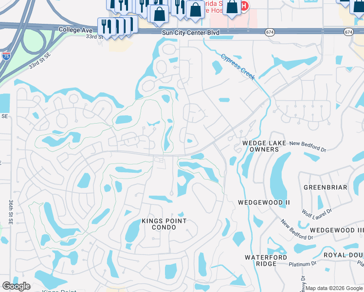 map of restaurants, bars, coffee shops, grocery stores, and more near 427 Gladstone Place in Sun City Center