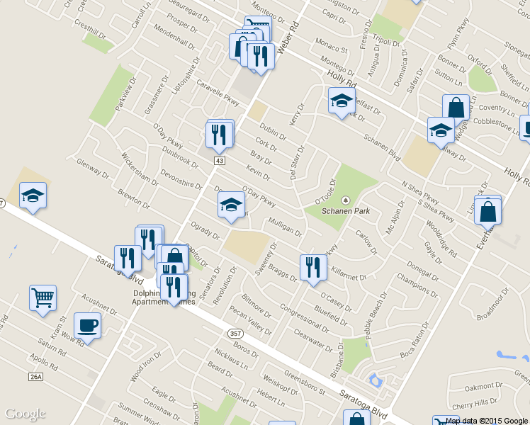 map of restaurants, bars, coffee shops, grocery stores, and more near 4214 Mulligan Drive in Corpus Christi