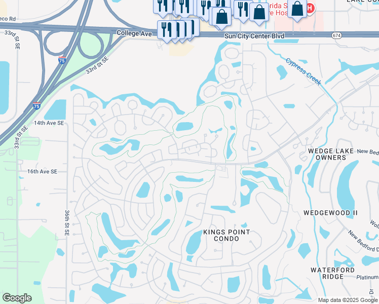 map of restaurants, bars, coffee shops, grocery stores, and more near 2205 Holkham Place in Sun City Center