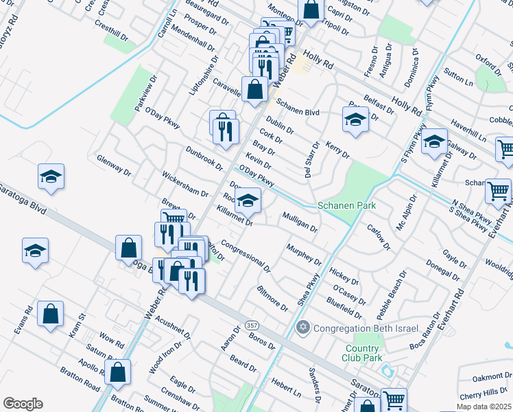 map of restaurants, bars, coffee shops, grocery stores, and more near 4042 Rooney Drive in Corpus Christi
