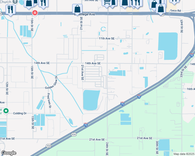 map of restaurants, bars, coffee shops, grocery stores, and more near 2207 Pleasure Run Drive in Ruskin