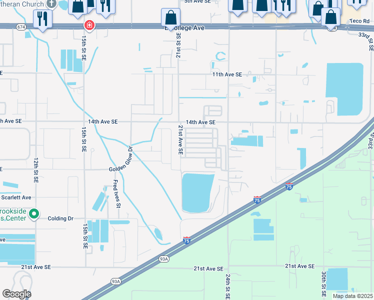 map of restaurants, bars, coffee shops, grocery stores, and more near 2105 Pleasure Run Drive in Ruskin