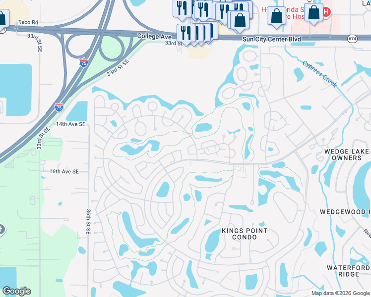 map of restaurants, bars, coffee shops, grocery stores, and more near 1222 Haddington Circle in Sun City Center