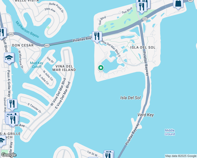 map of restaurants, bars, coffee shops, grocery stores, and more near 6105 Bahia Del Mar Circle in St. Petersburg