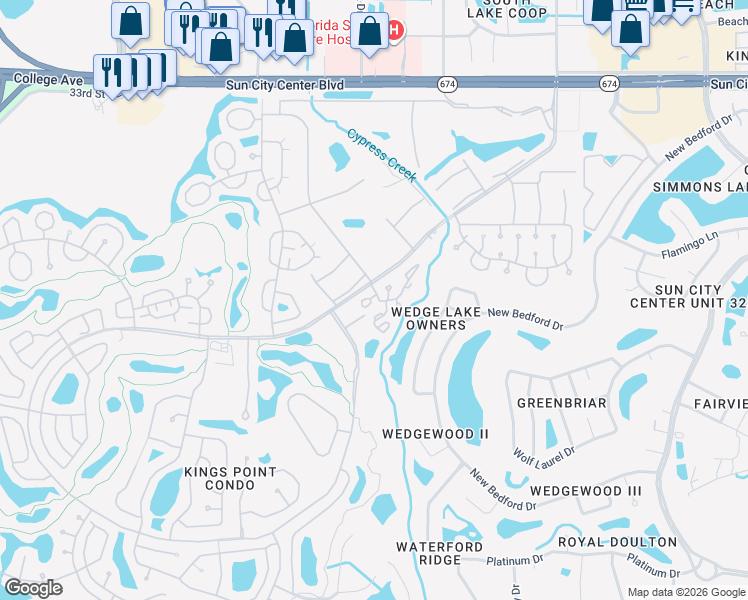 map of restaurants, bars, coffee shops, grocery stores, and more near 402 Bloom Court in Sun City Center