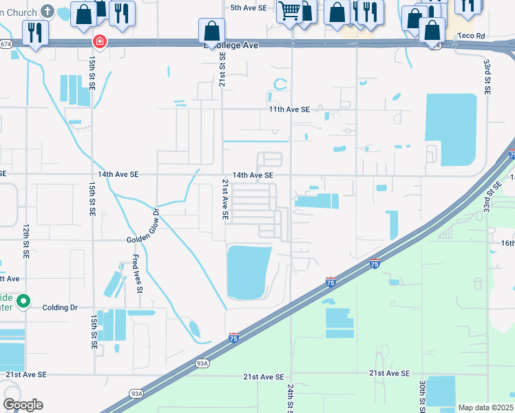 map of restaurants, bars, coffee shops, grocery stores, and more near 2207 Pleasure Run Drive in Ruskin
