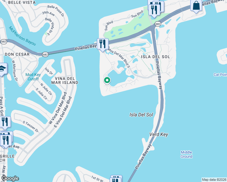 map of restaurants, bars, coffee shops, grocery stores, and more near 6287 Bahia Del Mar Circle North in St. Petersburg