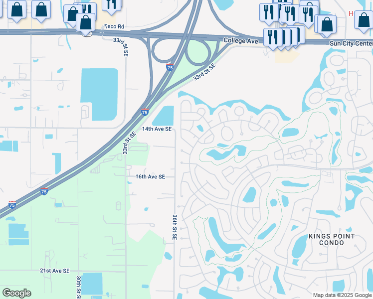 map of restaurants, bars, coffee shops, grocery stores, and more near 1703 Hammersmith Drive in Sun City Center
