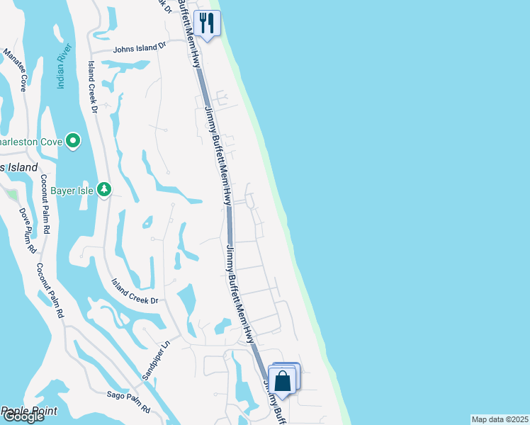 map of restaurants, bars, coffee shops, grocery stores, and more near 800 Beach Road in Indian River Shores