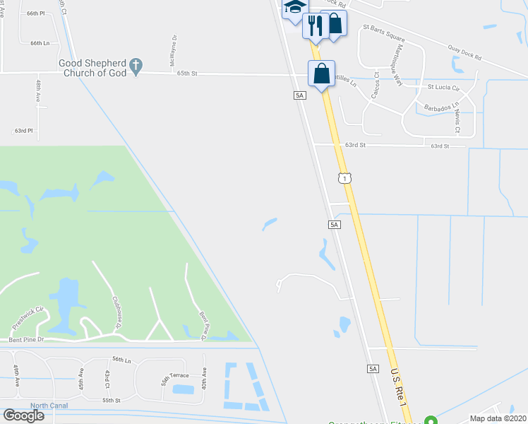 map of restaurants, bars, coffee shops, grocery stores, and more near 6005 Old Dixie Highway in Vero Beach