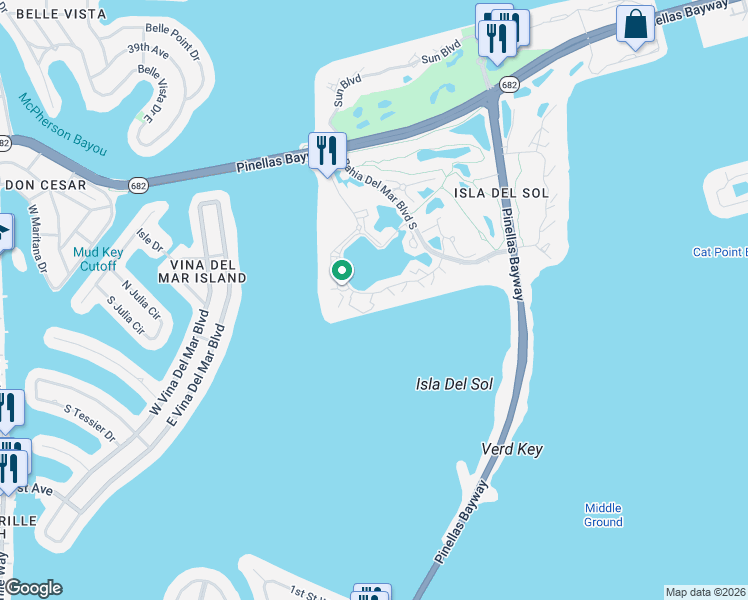 map of restaurants, bars, coffee shops, grocery stores, and more near 6287 Bahia Del Mar Circle in St. Petersburg