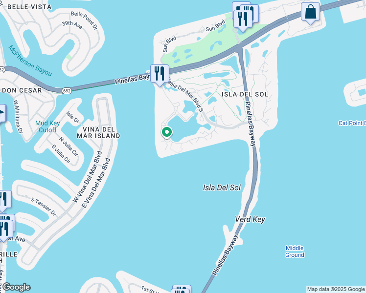 map of restaurants, bars, coffee shops, grocery stores, and more near 6287 Bahia Del Mar Circle in St. Petersburg