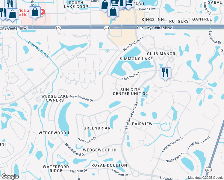 map of restaurants, bars, coffee shops, grocery stores, and more near 1812 Pineapple Palm Court in Sun City Center