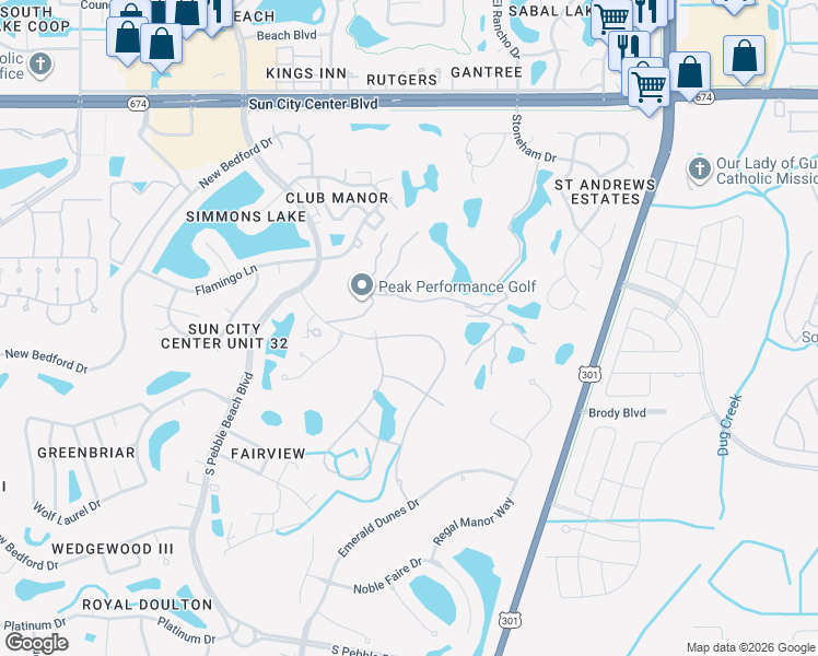 map of restaurants, bars, coffee shops, grocery stores, and more near 622 Chipper Drive in Sun City Center