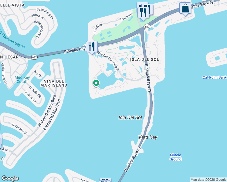 map of restaurants, bars, coffee shops, grocery stores, and more near 6291 Bahia Del Mar Circle in St. Petersburg