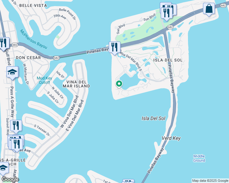 map of restaurants, bars, coffee shops, grocery stores, and more near 6085 Bahia Del Mar Circle in St. Petersburg