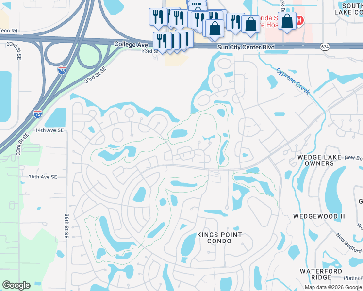 map of restaurants, bars, coffee shops, grocery stores, and more near 1015 Harefield Circle in Sun City Center