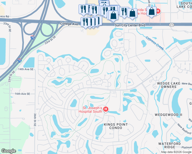 map of restaurants, bars, coffee shops, grocery stores, and more near 1011 Harefield Circle in Sun City Center