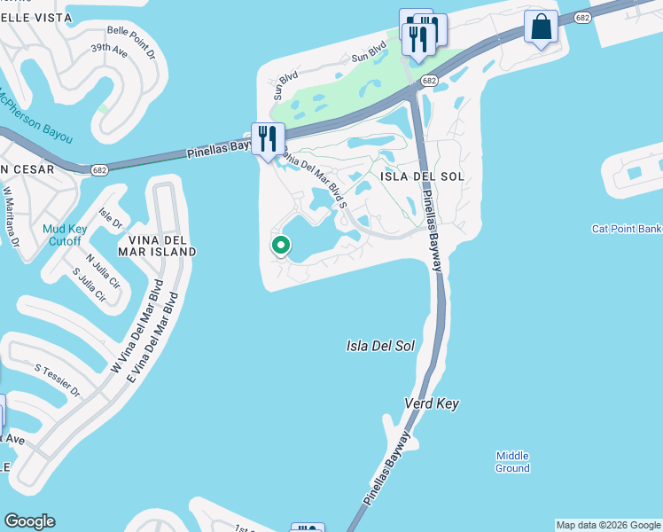 map of restaurants, bars, coffee shops, grocery stores, and more near 6291 Bahia Del Mar Circle in St. Petersburg