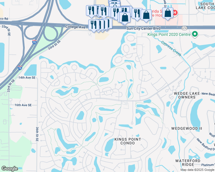 map of restaurants, bars, coffee shops, grocery stores, and more near 1011 Harefield Circle in Sun City Center