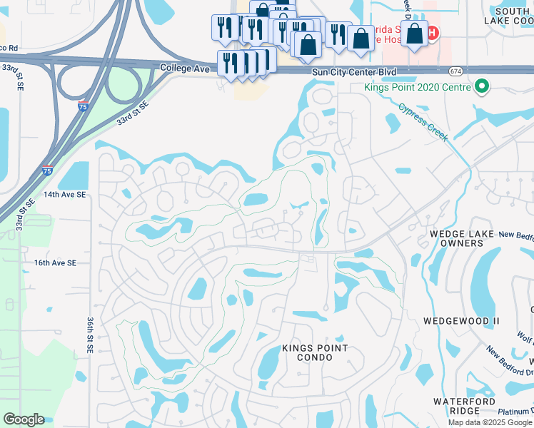 map of restaurants, bars, coffee shops, grocery stores, and more near 1011 Harefield Circle in Sun City Center