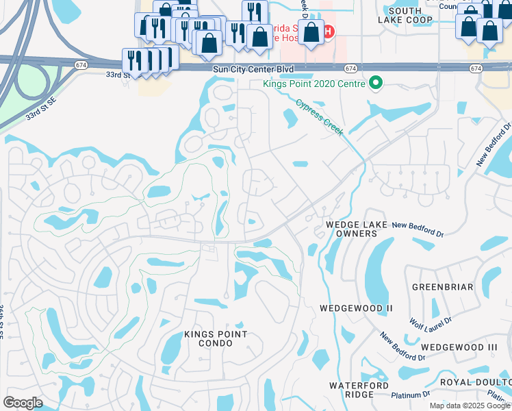 map of restaurants, bars, coffee shops, grocery stores, and more near 2244 Grenadier Drive in Sun City Center