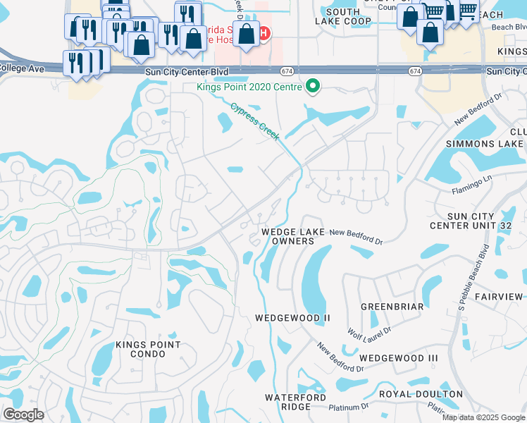 map of restaurants, bars, coffee shops, grocery stores, and more near 308 Kelsey Way in Sun City Center