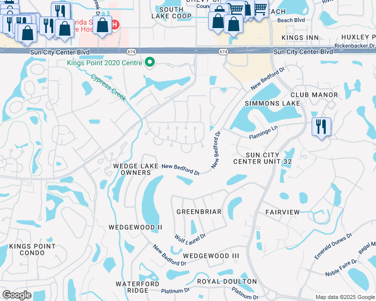 map of restaurants, bars, coffee shops, grocery stores, and more near 502 Finsbury Circle in Ruskin