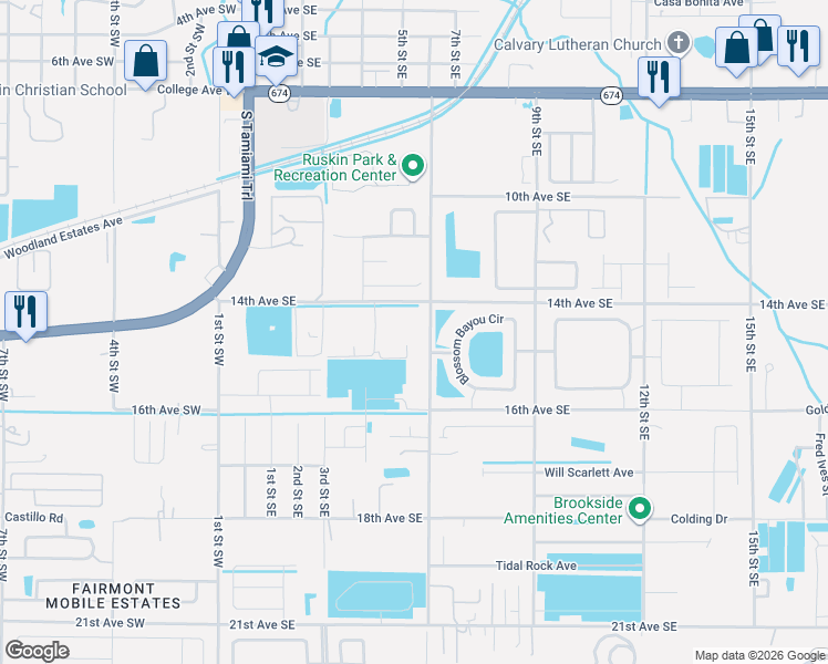 map of restaurants, bars, coffee shops, grocery stores, and more near 1401 6th Street Southeast in Ruskin