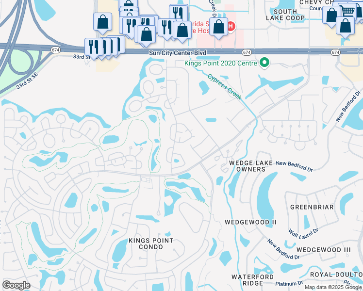 map of restaurants, bars, coffee shops, grocery stores, and more near 2244 Grenadier Drive in Sun City Center