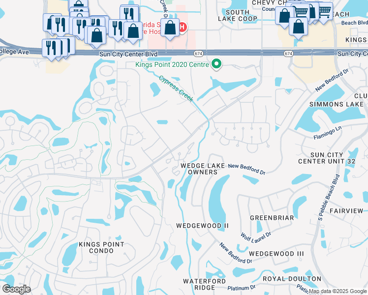 map of restaurants, bars, coffee shops, grocery stores, and more near 112 Knollpoint Drive in Sun City Center