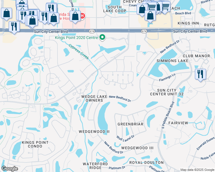 map of restaurants, bars, coffee shops, grocery stores, and more near 507 Foxglove Circle in Sun City Center
