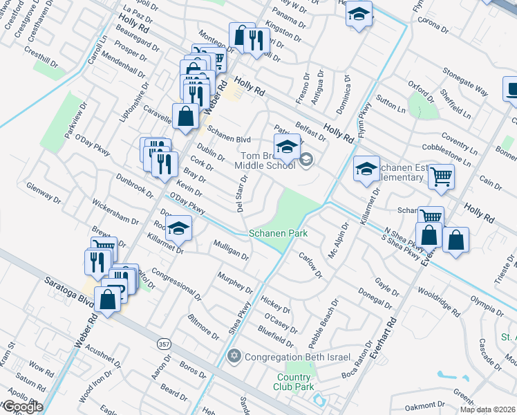 map of restaurants, bars, coffee shops, grocery stores, and more near 6001 Killarney Drive in Corpus Christi