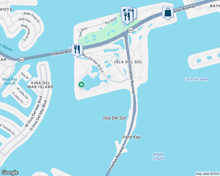 map of restaurants, bars, coffee shops, grocery stores, and more near 6295 Bahia Del Mar Circle in St. Petersburg