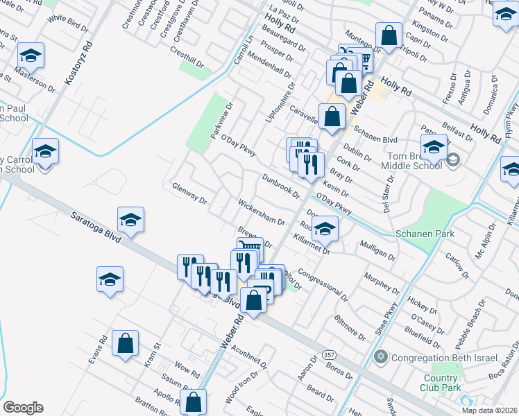 map of restaurants, bars, coffee shops, grocery stores, and more near 3810 Wickersham Street in Corpus Christi