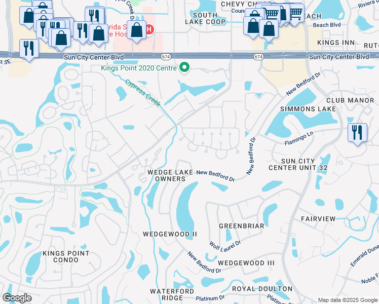 map of restaurants, bars, coffee shops, grocery stores, and more near 507 Foxglove Circle in Sun City Center