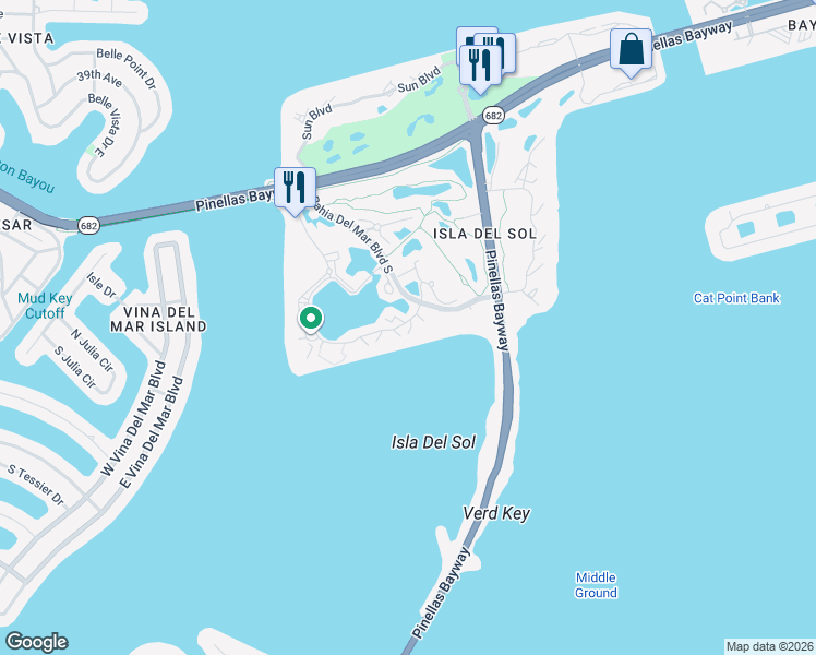 map of restaurants, bars, coffee shops, grocery stores, and more near 6295 Bahia Del Mar Circle in St. Petersburg