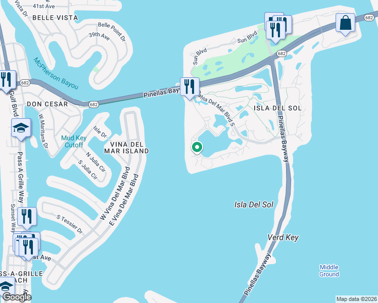 map of restaurants, bars, coffee shops, grocery stores, and more near 6085 Bahia Del Mar Circle in St. Petersburg