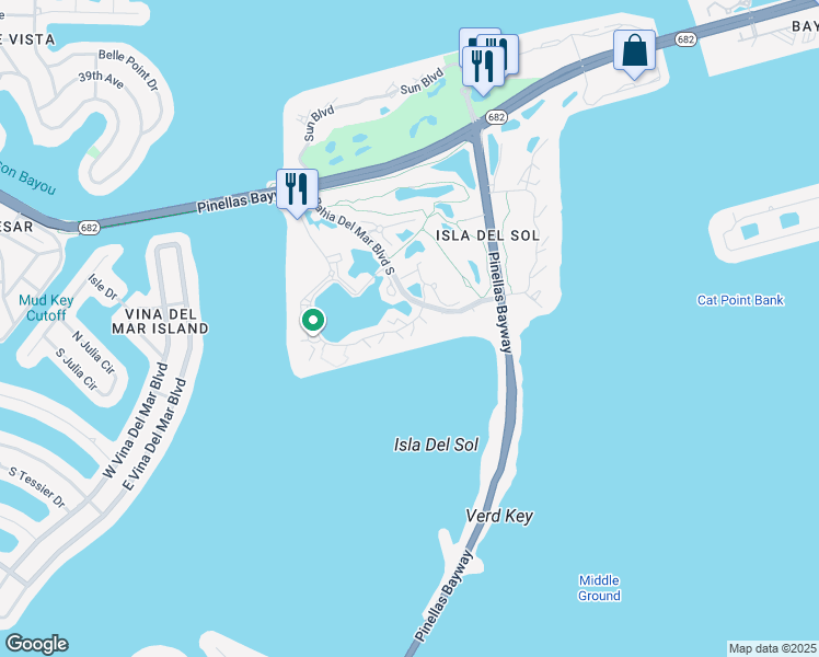 map of restaurants, bars, coffee shops, grocery stores, and more near 6295 Bahia Del Mar Circle in St. Petersburg