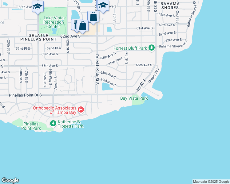 map of restaurants, bars, coffee shops, grocery stores, and more near 759 Pinellas Point Drive South in Saint Petersburg