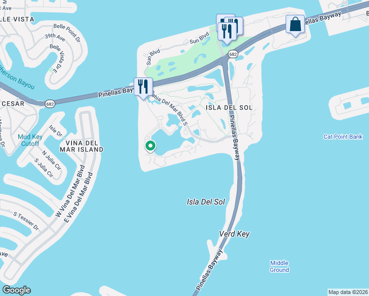map of restaurants, bars, coffee shops, grocery stores, and more near 6294 Bahia Del Mar Circle in Saint Petersburg