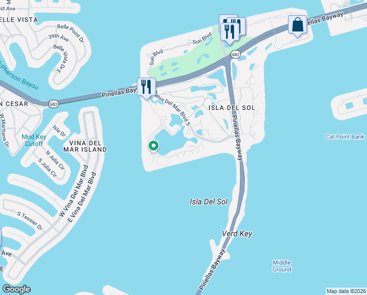 map of restaurants, bars, coffee shops, grocery stores, and more near 6294 Bahia Del Mar Circle North in St. Petersburg