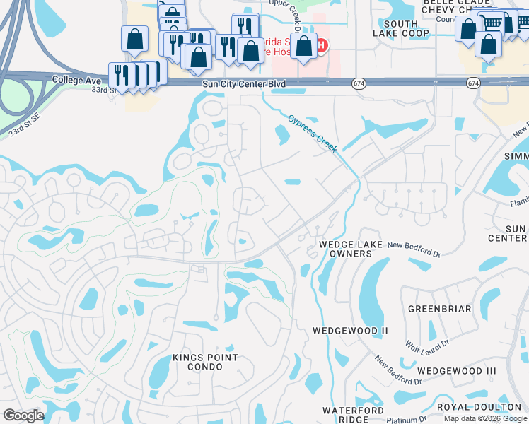 map of restaurants, bars, coffee shops, grocery stores, and more near 402 Dorchester Place North in Sun City Center